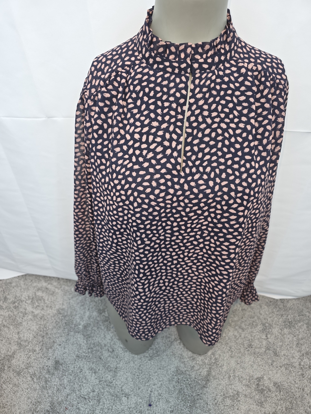 Ann Taylor Navy and Pink Printed Long Sleeve Top Medium